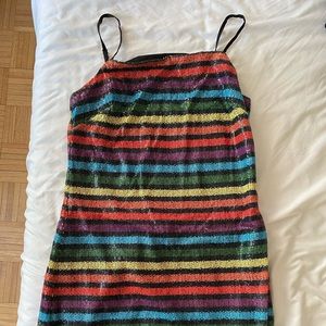 WAYF rainbow sequined dress with spaghetti straps